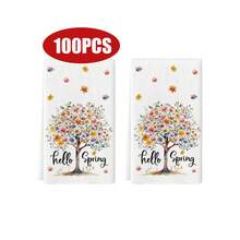 Conjunto com 1 pano de prato de fibra supermacia com estampa de árvore da primavera, 45*66cm. Ideal para decoração sazonal de cozinha e mesa de jantar, perfeito para a primavera. - Multicolorido - Ver 10