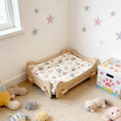 Ins Style Wooden Pet Bed, Viral Healing Cat Nest With Cozy Atmosphere, Removable & Washable Mattress, Non-Sticky Hair