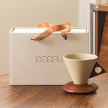 1 件 250 毫升陶瓷漏斗形高端创意咖啡杯配木碟套装，大号拿铁艺术杯，适合家庭、办公室、咖啡厅，馈赠佳品 - 粗陶 - 查看 15