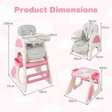 COSTWAY Convertible Baby High Chair, Baby Feeding Chair With Double-Layer Tray & Adjustable Backrest, Kids Table And Chair Set W/ Double-Sided Tabletop & Side Storage Baskets, Pink - Pink - View 3