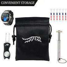 Túi đựng bóng và tee golf bằng da PU giả bền chắc, có dây rút - Phụ kiện cao cấp dành cho người chơi golf nam và nữ - Món quà hoàn hảo cho bố, bạn trai, chồng nhân dịp sinh nhật, nghỉ hưu, Ngày của Cha. - màu đen - Xem 7