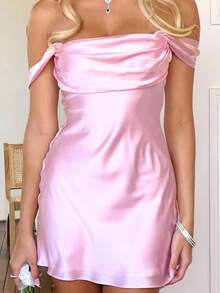 Homecoming Dresses For Teens Satin Short Dress 2026 Tight Off Shoulder Ruffled Chest Design Formal Corset Cocktail Gown - Pink - View 7