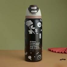 24oz /32oz Stainless Steel Insulated Water Bottle With Straw, Portable Coffee Mug Suitable For Hot & Cold Drinks, Fitness And Cycling Water Bottle, Leak-Proof Lid Travel Cup For Camping, Hiking, Driving, Outdoor Activities, - 撲克黑 - 查看 4