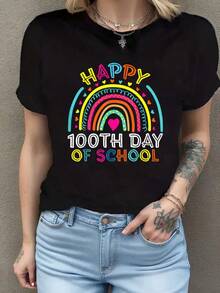 Camiseta de cuello redondo para mujer, diseño deíris, días de clases Camiseta de manga corta de algodón de 220 g, impresión por una cara - Negro - Ver 7