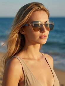 Gafas de mujer con marco metálico sin montura y diseño geométrico, elegantes y de moda casual, adecuadas para el uso diario, combinar con atuendos, fotografía, vacaciones al aire otras ocasiones - Multicolor - Ver 1