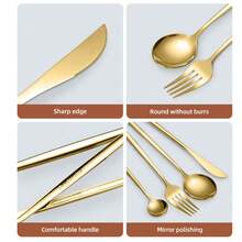 30pcs Stainless Steel Flatware Set, Black/Gold/Silver/Black, High-Quality Stainless Steel, , Dishwasher , Suitable For Luxury Hotels, Anniversary, Slim Design, Western Creative Tableware - - - View 4