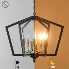 Lámpara de Techo Modernas 6 Luces Vela Rústico Candelabros Montaje Semi Empotrado Candiles de Techo Modernos para Comedor Sala de Estar Dormitorio Cortijo-003 - 5 luces-negro y oro - Ver 5