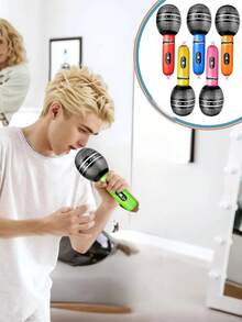 4pcs/8pcs/12pcs Inflatable Microphone Props, Microphone Entertainment Performance Stage Decor Inflatable Party Props Balloons Gifts, Inflatable Microphone Set - Modern Style, Random Color - Multicolor - View 2
