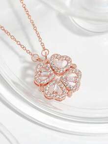 镶满水钻的心形项链，钛钢颈链，送给女朋友的优雅礼物 - 滿鑽小愛心項鍊 - 查看 4