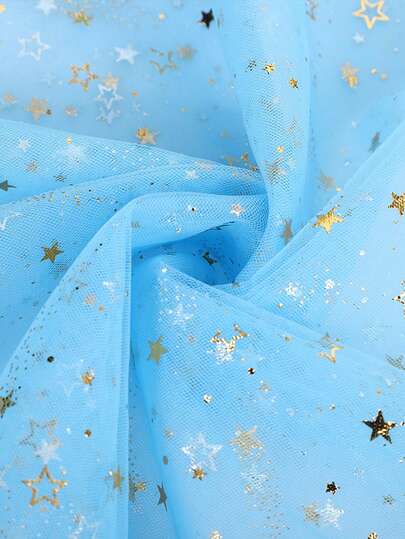 1pc Light Blue Meteor Nylon Mesh Fabric, For Party Headpiece, Tulle Skirt, Dress DIY