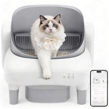 Self-Cleaning Cat Litter Box , Open-Top Automatic Cat Litter Box With Safety Protection, App Control, Odor-Free, Safety Sensors Protection, Odor Control Includes 2 Roll Liners,Large Waste Bin, Cream White,Gift For Cat Owners - Xem 1