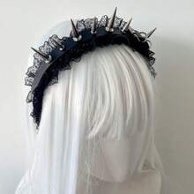 パンク スパイク レース ヘアバンド 個性的 アンダーグラウンド リベット ヘアバンド Y2K ミレニアル 甘くクール ダーク ゴシック 髪飾り - ブラック - チェックする 4