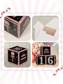 3 Stück/Set Rosa & Schwarz 40. Geburtstag Papierboxen, 16./21./30./40./50./60. Geburtstags Party Deko, 16/21/40 Jahre alt Zubehör, Glücklicher Geburtstags Party Dekoration, Heim Party Zubehör Hintergrund Dekorative Boxen, Party Hintergrund Deko, Fotografie Requisiten, Überraschungs Geschenkverpackungs Boxen - Schwarz Rosa - Übersicht 8