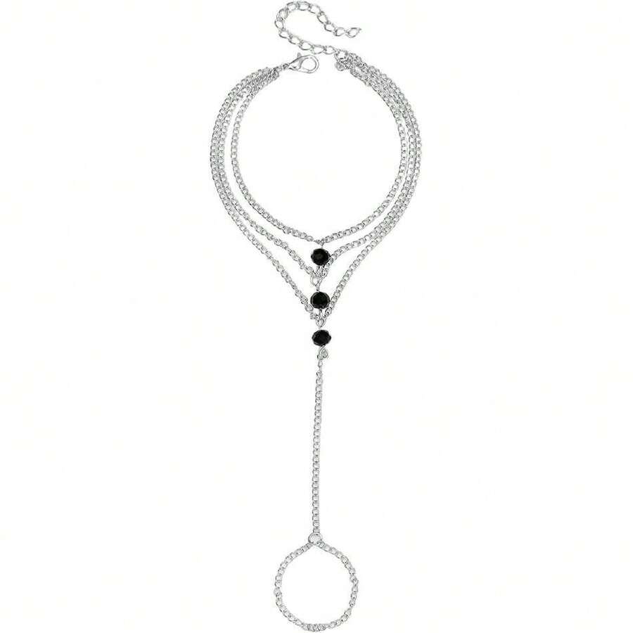 Pulsera de Tres Capas de Anillo para Mujer, Zirconia Cúbica Brillante, Pulsera de Anillo de Cadena Gótica Retro, Brazaletes Ajustable Delicadas Chapada en Oro/Plata de 14 Quilates, Personalidad de Moda Hip-Hop, Regalo Joyería Cumpleaños y Aniversario para Mujeres,41145677 - Multicolor - Ver 1