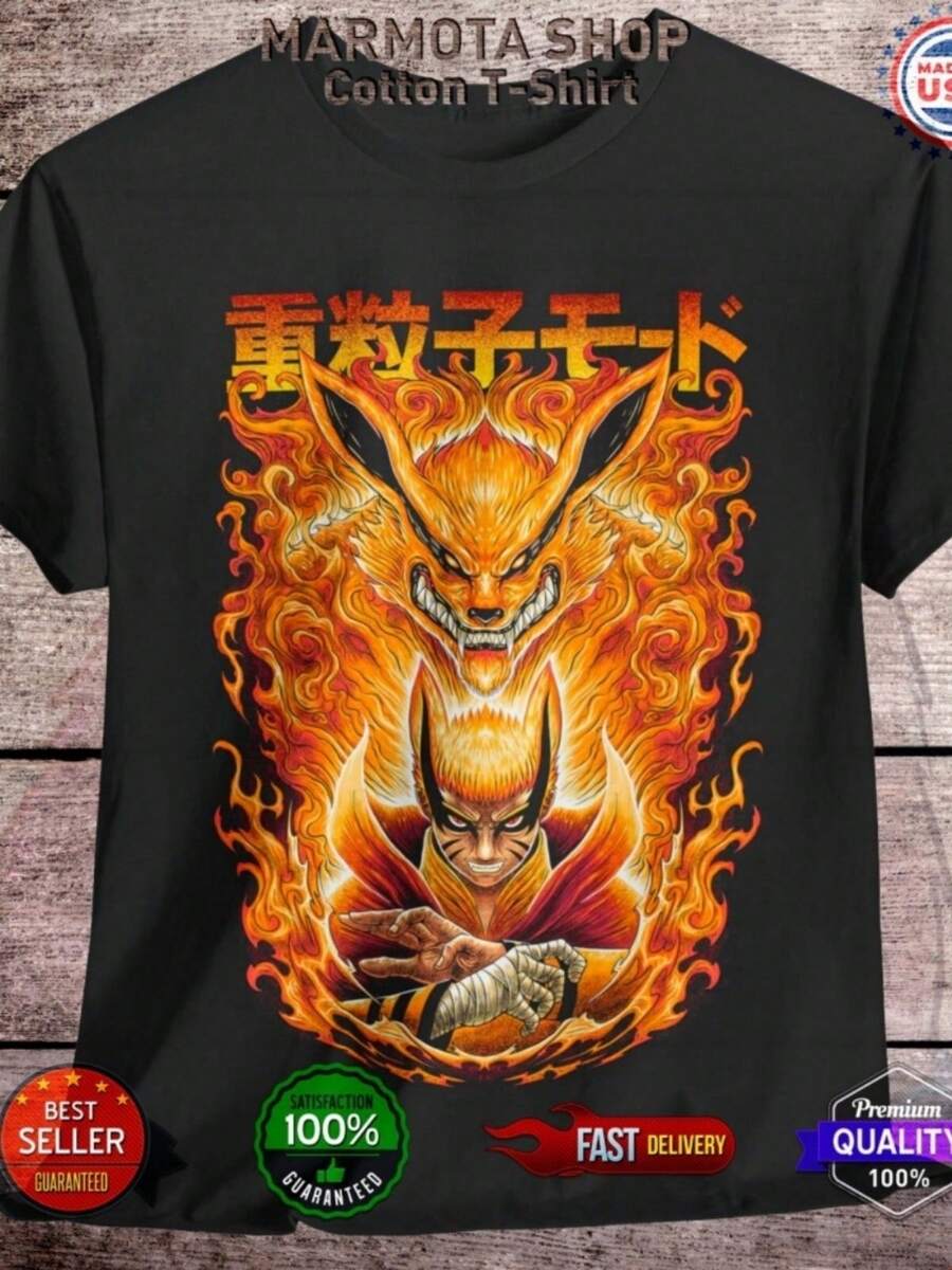 Shirt Shippuden Baryon Kyubi Kurama Anime Unisex Tee T-Shirt All Size - màu đen - Xem 1