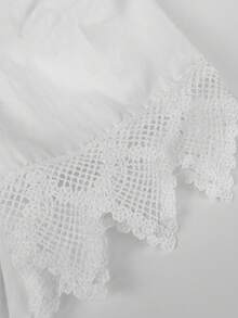 ii Blusa de verano de unicolor con cuello elegante y adorno de encaje floral - Blanco - Ver 9