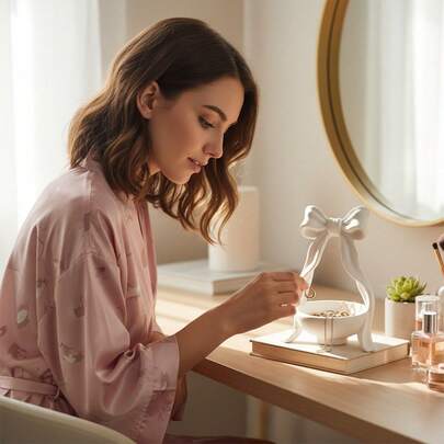 1pc Bow-Knot Jewelry Tray - Fashionable Bow Design Storage Dish - Adorable Bow Jewelry And Small Item Organizer Tray To Add Charm To Your Space, Suitable For Earrings, Rings, Necklaces, Essential Decor For Vanity, Entryway Or Office Desk, Not Just Basic Storage But Also A Lovely Decorative Piece, Great Gift For Friends, Family Or Yourself