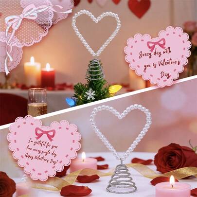Valentine's Day Tree Topper Decoration Pearl Heart Shaped Tree Top Hat With Spring Base For Holiday Party Decor