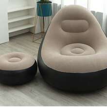 Sillón Inflable Moderno con Inflador Incluido | Sofá Individual Cómodo para el Hogar - Gris Claro - Ver 2