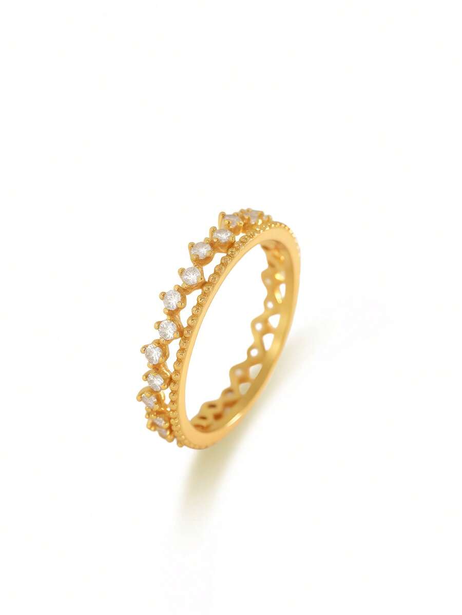 Bague en argent sterling 925, polyvalente pour un port quotidien pour femmes, empilable, bagues de couple, cadeau romantique pour la Saint-Valentin - Or jaune - Voir 1