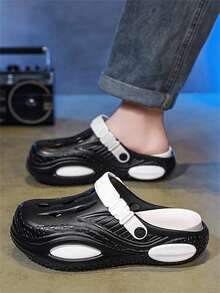 2026 New Men's Hollow Sandals, Summer Outdoor Beach Slippers, EVA Closed Toe Slides - Black and White - View 7