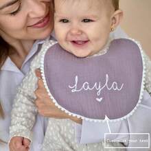 1pc Customized Embroidered Ruffled Baby Drool Bib, Gauze Lace Edge Bibs, Cute Infant Bibs, Suitable For Baby Boys And Girls, All Year Round Use - Multicolor - View 1