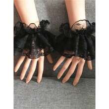 1 Pair Lolita Style Lace Ruffle Wrist Cuffs, Women's Party Dress Accessory, Fingerless Black & White Lace Wrist Sleeves Decor - 彩色 - 查看 7