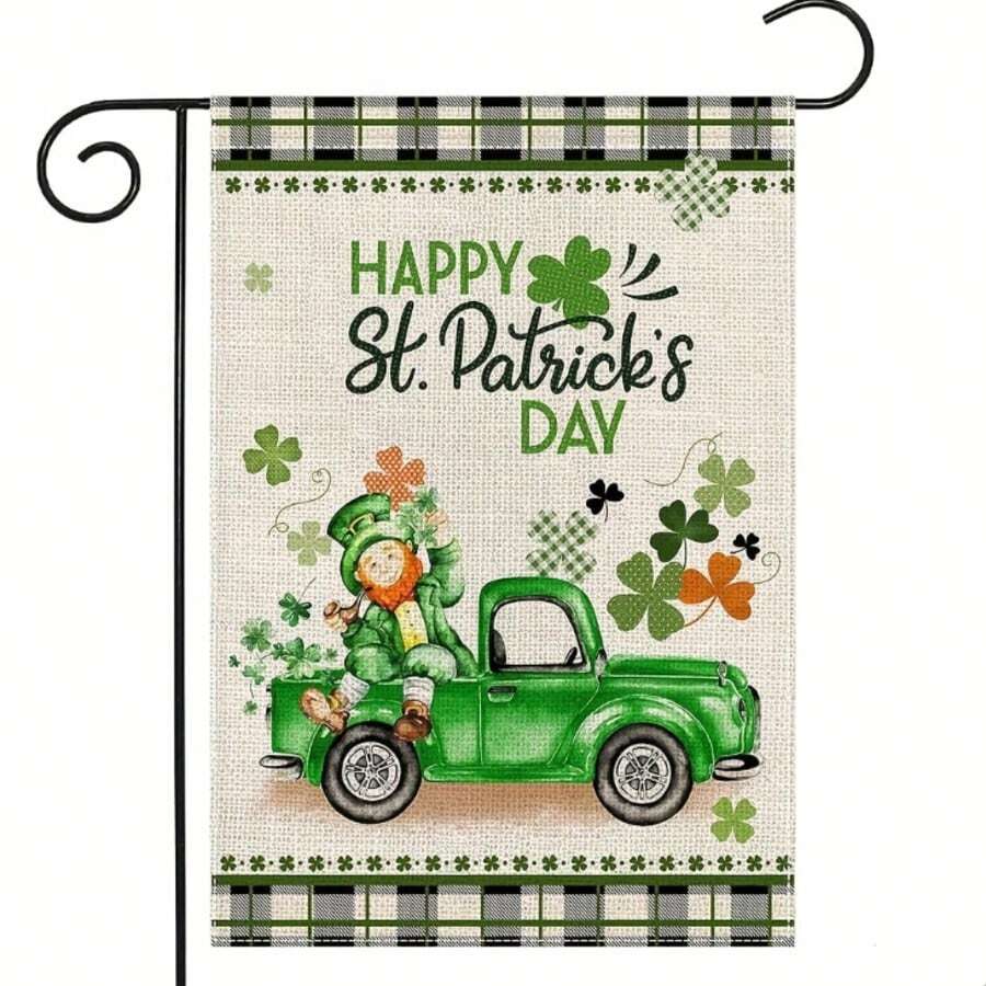 1pc Happy St Patrick's Day Garden Flag,12x18 Inch Vertical Double Sided Buffalo Plaid Small Yard Flag. - A - View 1