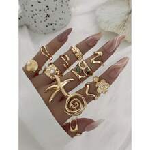 Comercio Exterior Transfronterizo Dropshipping Anillos de Mujer Anillos de Moda Estilo Punk Cruz Mariposa Corazón - Oro 11 - Ver 15