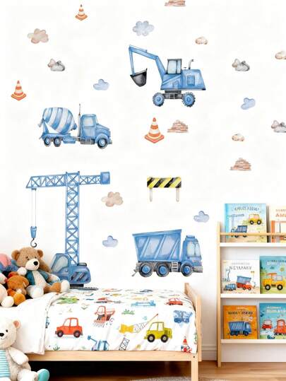 1张/2张 - 壁纸 - [挖掘机、篮球、足球、气球屋] 男孩儿童房装饰 家居自粘婴儿房装饰 女孩房装饰壁纸 可移除墙贴 适用于客厅、女孩卧室、窗户装饰 - 可爱创意墙面艺术 儿童房装饰 卧室装饰