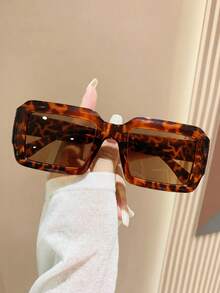 一副男女通用复古长方形波西米亚风时尚眼镜，街头风眼镜 - 豹紋茶 - 查看 2