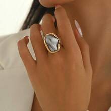 1pc Chunky Asymmetrical Baroque Faux Pearl Ring, Multicolor French Elegant Alloy Vintage Fashion Jewelry, Adjustable Open Band Size For Women - 彩色 - 查看 3