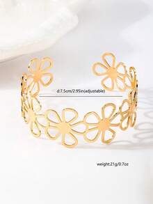 1 chiếc vòng tay hình hoa rỗng bằng kim loại thiết kế tối giản, thích hợp cho phụ nữ đeo trong các kỳ nghỉ và dịp thư giãn. - vàng vàng - Xem 7