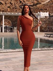 ADYCE 露背拉链修身优雅中长绷带连衣裙，适合婚礼宾客、鸡尾酒会、舞会、生日、毕业典礼、正式晚宴、返校节等场合，春季新款。 - 棕色 - 查看 5