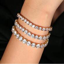MDFUN Vòng tay tennis cổ điển mạ vàng 14K đính đá Cubic Zirconia 6mm | Vòng tay vàng dành cho nam - Vàng - Xem 5