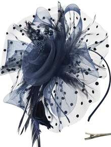 1 pieza Sombrero con velo para fiesta de té de damas, tocado encantador - Azul marino - Ver 1