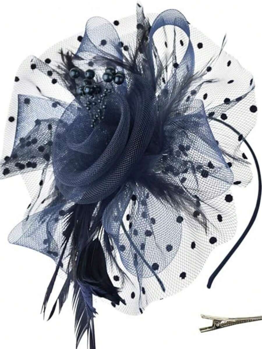 1 pieza Sombrero con velo para fiesta de té de damas, tocado encantador - Azul marino - Ver 1