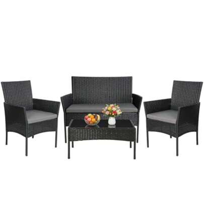 Panana Rattan Garden Furniture Set 4 Piece Chair Sofa Set With Tempered Glass Table Cushions Patio Balcony Outdoor Conservatory Indoor