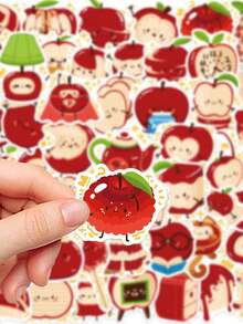 50pcs Apple Land Stickers Cute Cartoon Doodle Art For Phone Case, Laptop, Guitar, Water Bottle, Journal, Luggage, Waterproof Decals - Multicolor - View 7