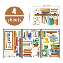 Books Window Clings 4 Sheets Back To School Reading Corner Study Bookshelf Globe Lamp Clock Stickers Decals Decor Cat Potted Plant Classroom Library Bedroom Home Decorations - BooksReading - View 3