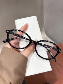 1 Pair Women's Fashionable Oval Glasses - Vintage Design With Rivet Decoration, Perfect For Academic Style And Clear Vision! - Multicolor - View 12