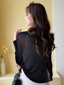 1pc Women's Spring/Summer Versatile Shawl With Honey Pattern Sleeves, Knitted Collar And Hollow Details, Fashionable Ladies Outerwear Accessory - Multicolor - View 10