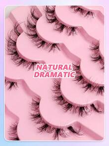 Asiteo 7 Pairs Dramatic Cat Eye Style False Eyelashes, Transparent Band Natural Soft Fluffy Faux Mink Lashes - Black - View 4