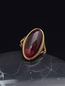 High Quality 316 Stainless Steel Gold Plated Ring, Inlaid With Beautiful Synthetic Gemstones, Adjustable Women's Ring, Valentine's Day & Mother's Day Gift - Red - View 3