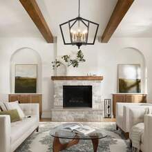 Lámpara de Techo Modernas 6 Luces Vela Rústico Candelabros Montaje Semi Empotrado Candiles de Techo Modernos para Comedor Sala de Estar Dormitorio Cortijo-003 - 5 luces-negro y oro - Ver 2