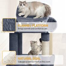 178cm Cat Tree For Indoor Cats, Multi-Layer Scratching Post With Large Platform, 2 Caves, 7 Sisal Posts, Pompoms, Cat Basket, Hammock, Suitable For Cats, Dark Gray - Màu xám đen - Xem 4