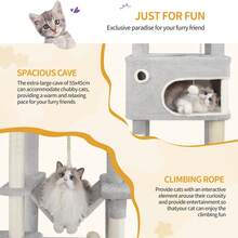 178cm Cat Tree For Indoor Cats, Multi-Layer Scratching Post With Large Platform, 2 Caves, 7 Sisal Posts, Pompoms, Cat Basket, Hammock, Suitable For Cats, Light Grey - Light Grey - View 5