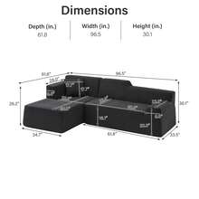 YOGLAD Modern Minimalist L-Shaped Corduroy Sectional Sofa, Cream Wide Striped Upholstered Couch, Plush Deep Seat Sofa With High Back Support, Contemporary Corner Sofa For Living Room Apartment Home - màu đen - Xem 2