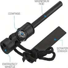 Encendedor de Magnesio de Rodillo de Hierro Fiable para Todo Clima con Brújula Cuerda Paracord y Silbato Piedra de Hacha de Supervivencia Ideal para Campamento Senderismo Mochilero y Emergencias al Aire Libre - estilo luminoso - Ver 6