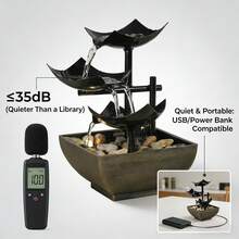 LUMIARTISAN USB Desktop Waterfall Fountain With LED Lights - 3-Tier Indoor Water Fountain With Natural River Rocks,Or For Home Office Bedroom Meditation.Table Décor,Living Room Deccor ,Home Deccor. - 黑色和棕色底座 - 查看 6